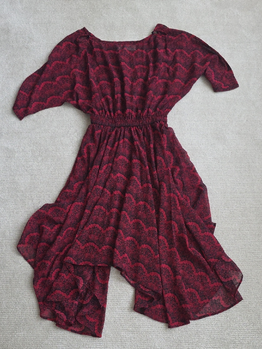 Josa Tulum Women's Red Patterned Beach Cover Up Dress with Elastic Waist